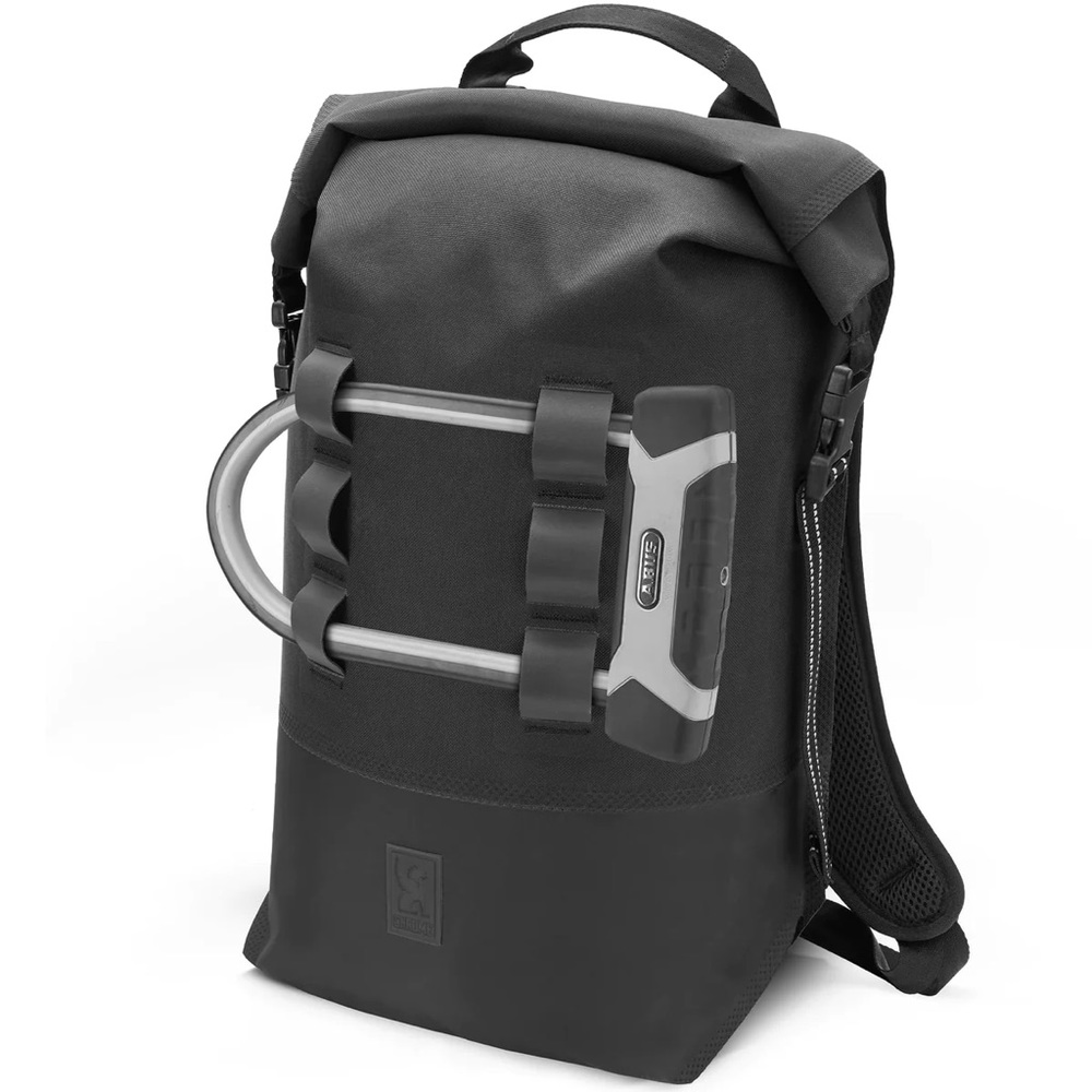 Roll-Top Commuter Backpack with External U-Lock Mount - Black